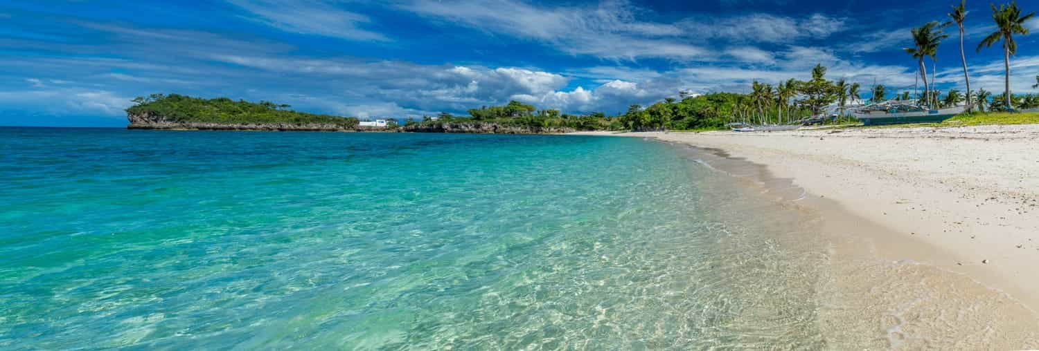 sweeping white sand beach