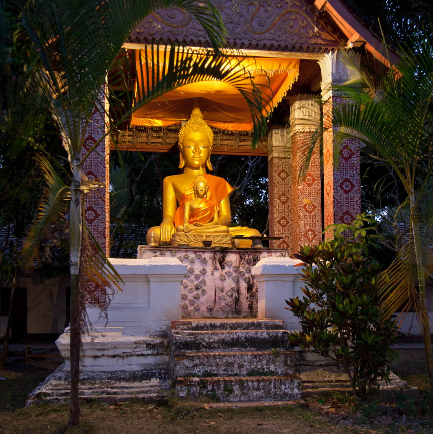 an illuminated Buddha statue