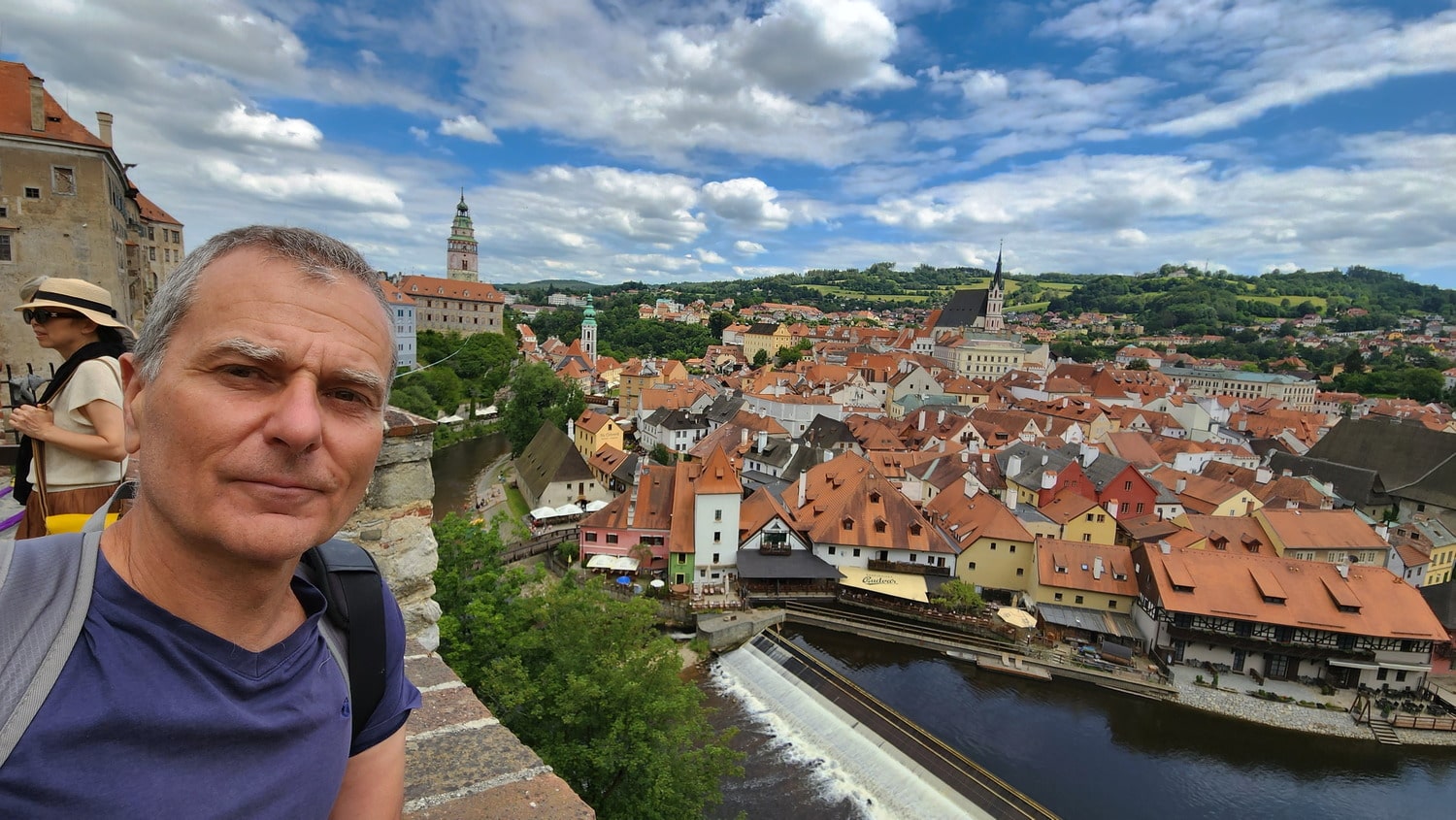 selfie from high above an old town