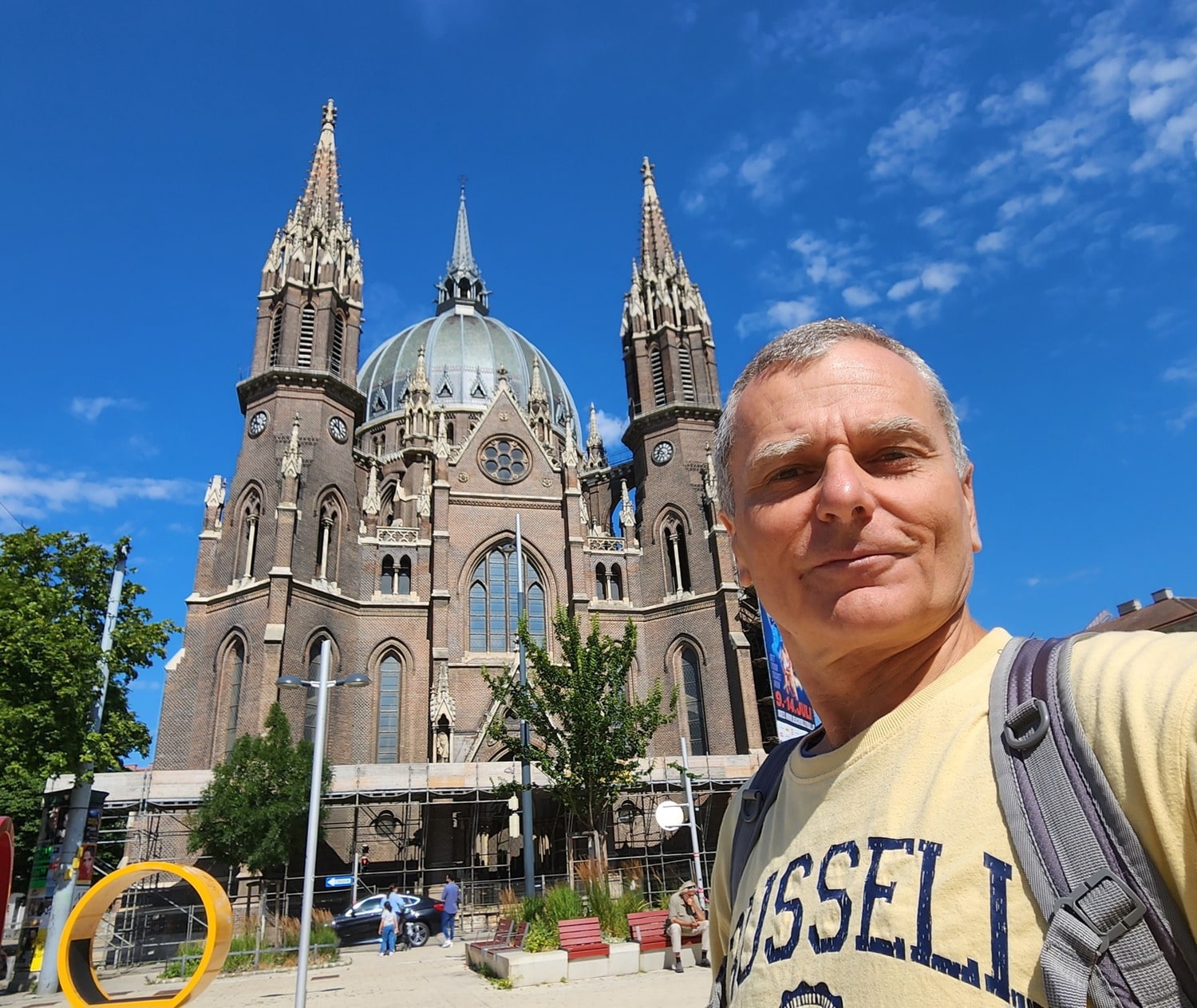 selfie in front of a church