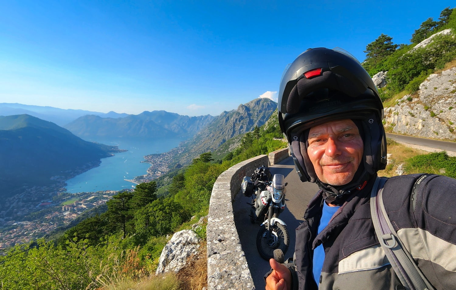 selfie high above a bay