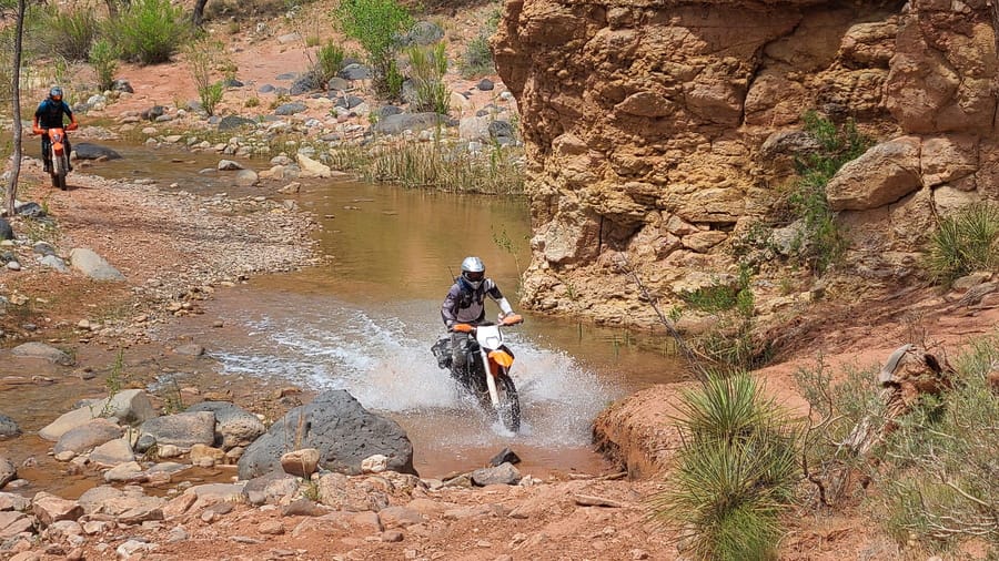 riding through a creek