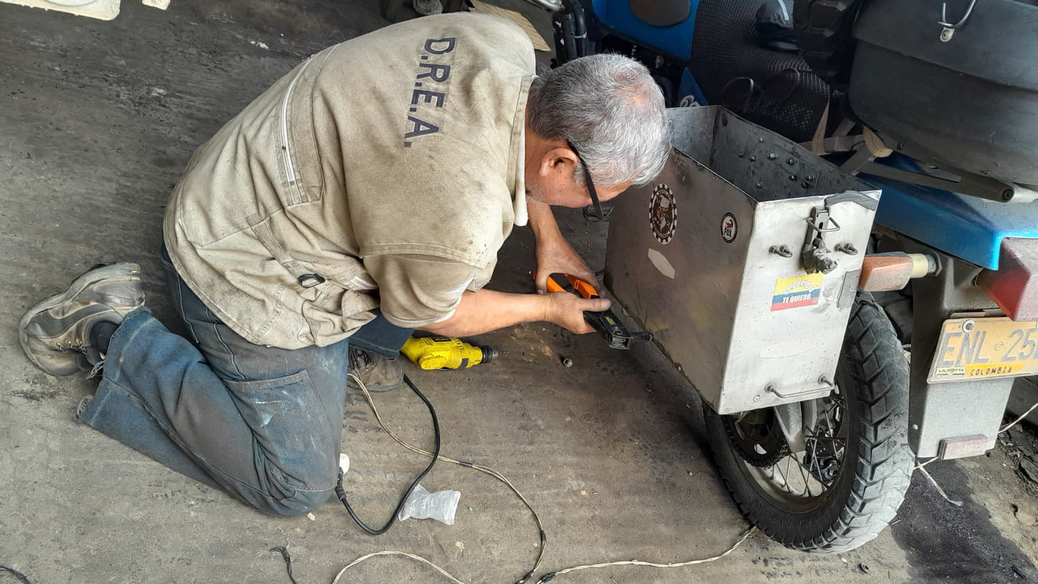 a guy working on a pannier