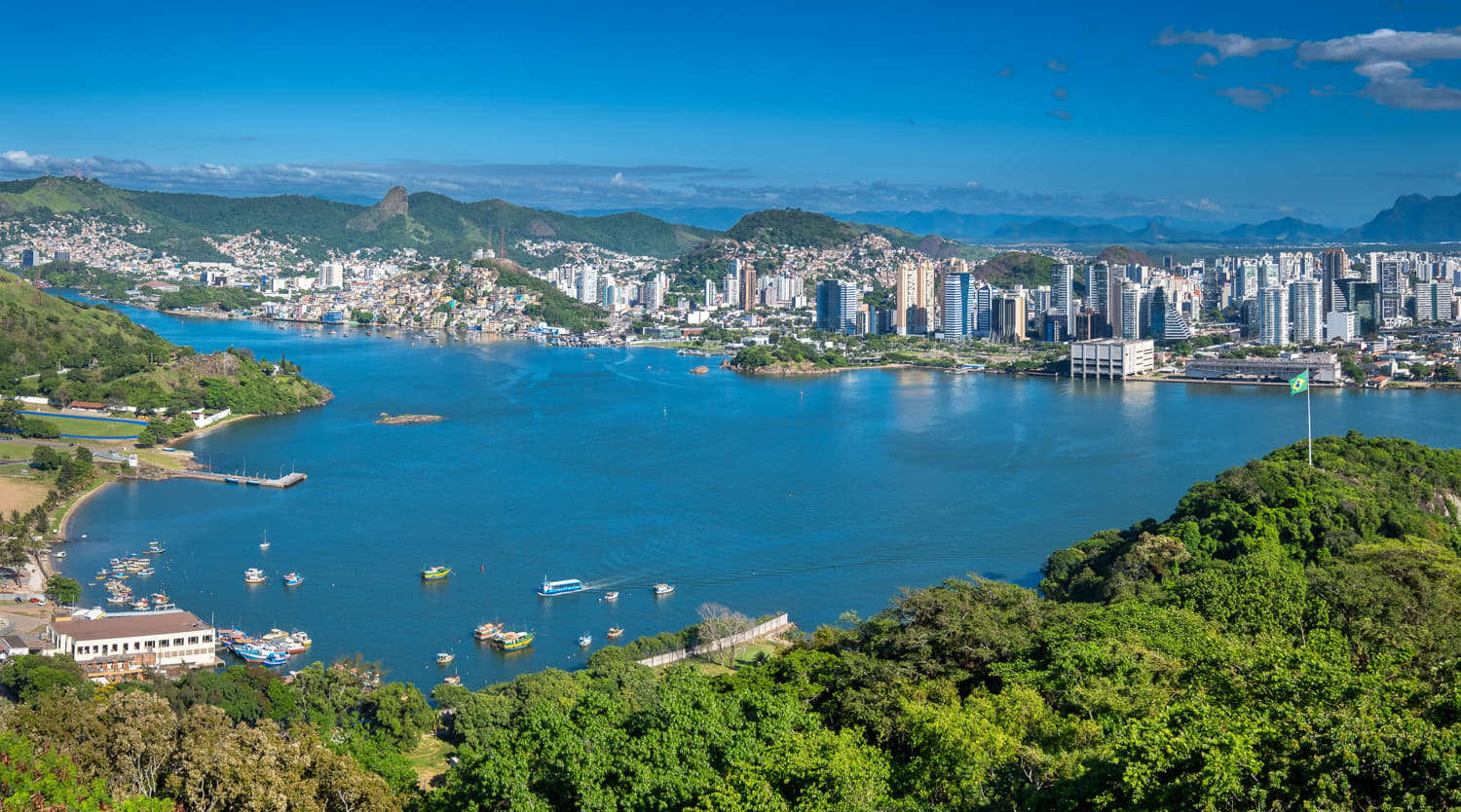 view of a bay and city behind