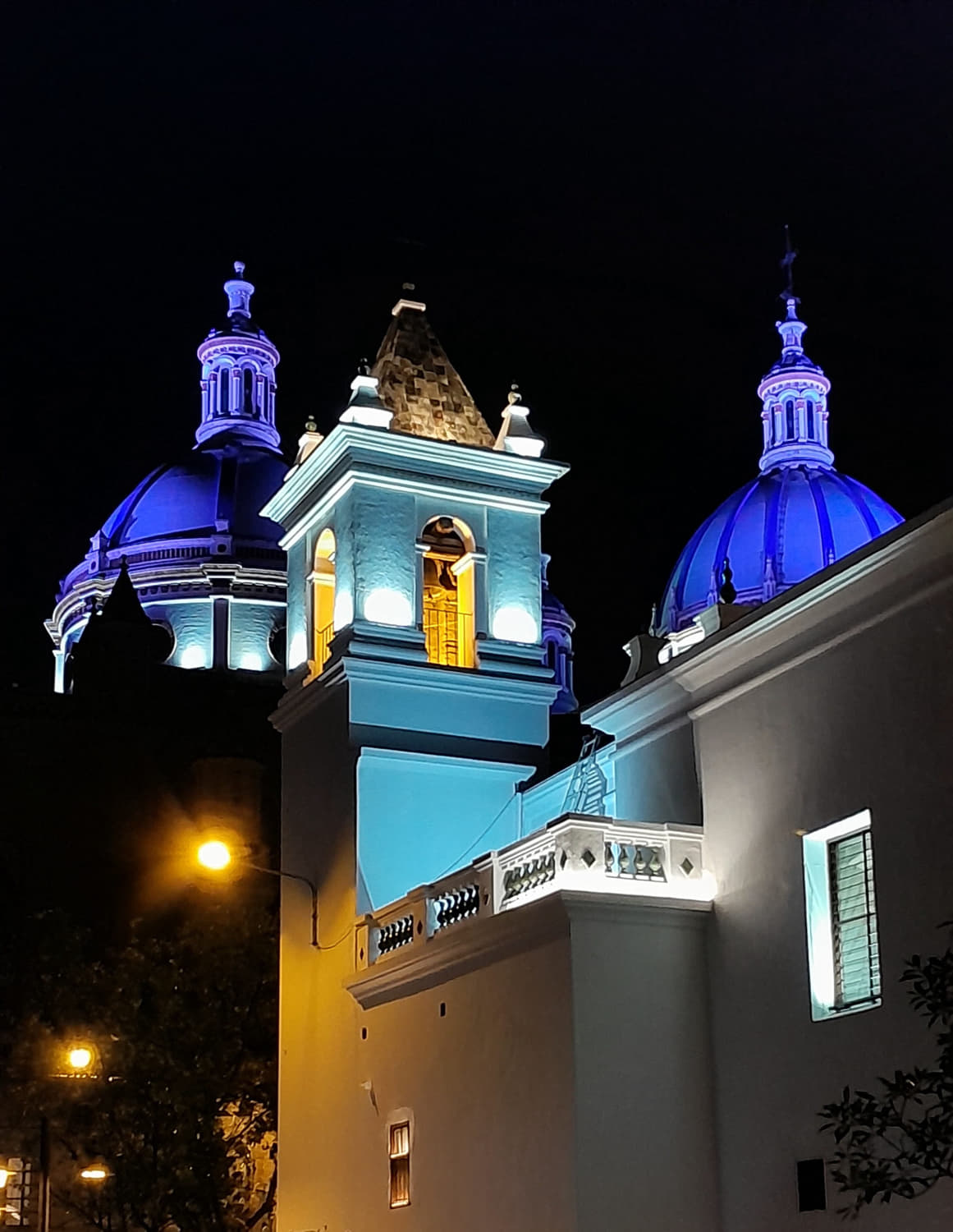 illuminated church domes at dusk