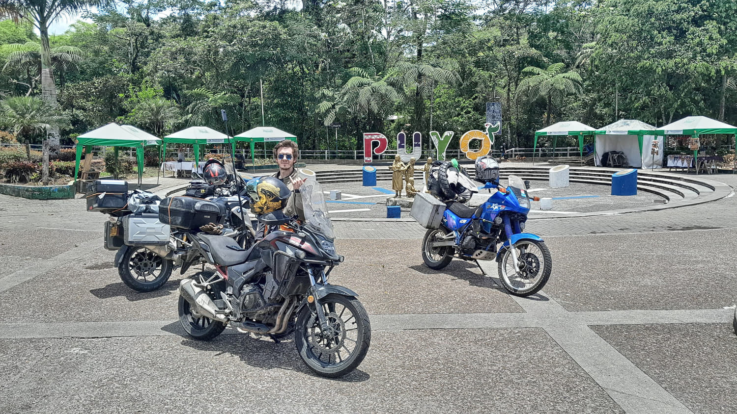 motorcycles parked in a park