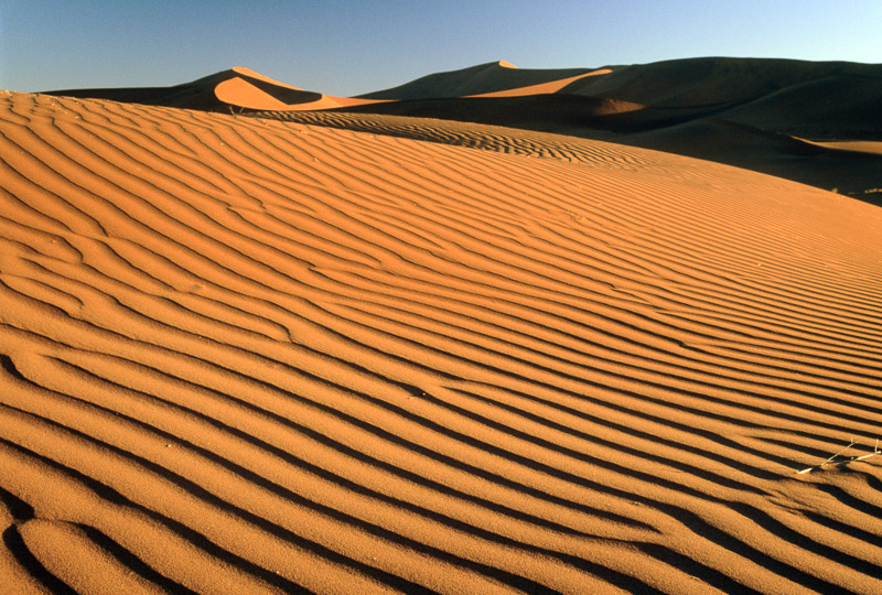 sand shaped sand waves on a side of a sand dune