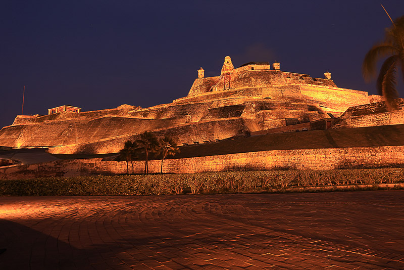 Imposing fortress at night