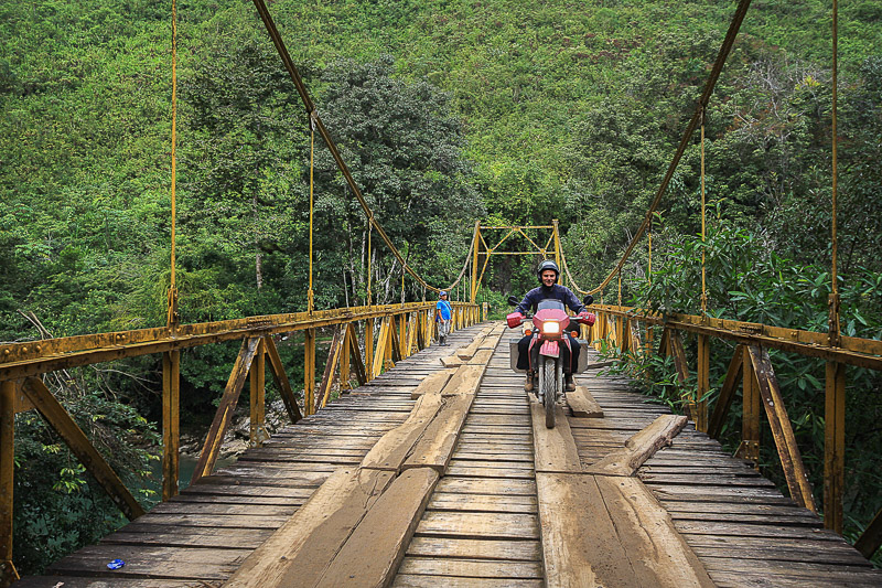 Crossing a bridge on a motorcycle