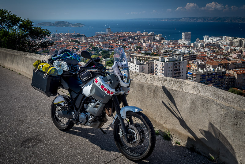 motorcycle parked high above Marseilles