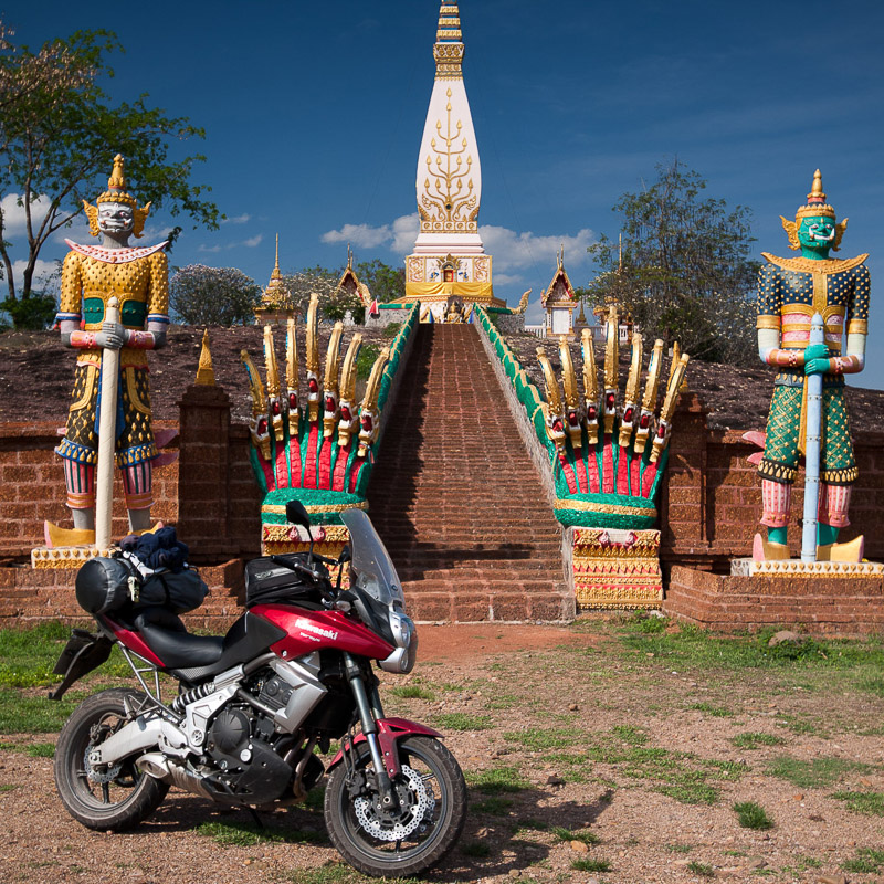 Motorcycle parked in front of a Temple