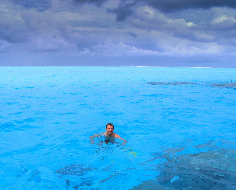 swimming in blue water