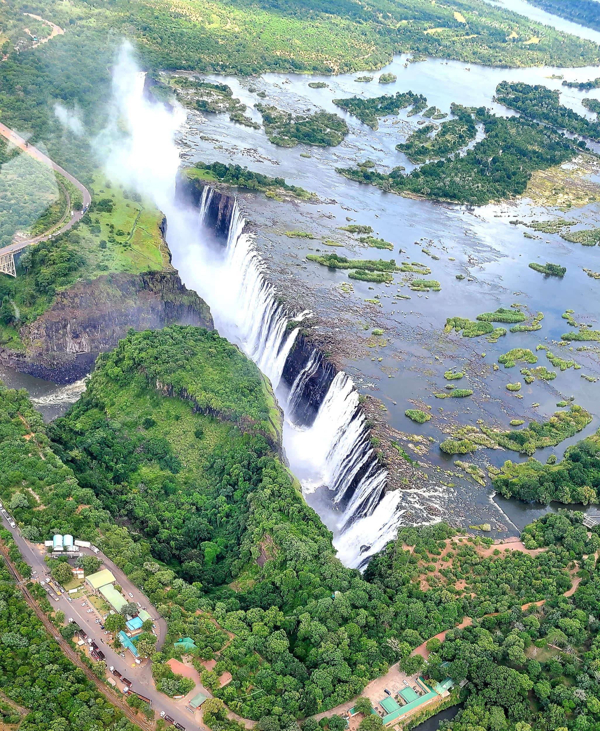 an areal view of raging waterfalls 